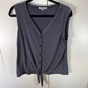 Green Envelope Los Angeles Womens‎ Sz Lg Striped Button Tie Front Sleeveless Top